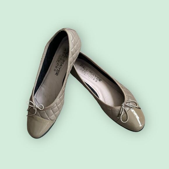 Paul Mayer Attitudes Taupe Quilted Leather Tan Cap Toe Ballet Flats Womens 10 - Picture 3 of 14
